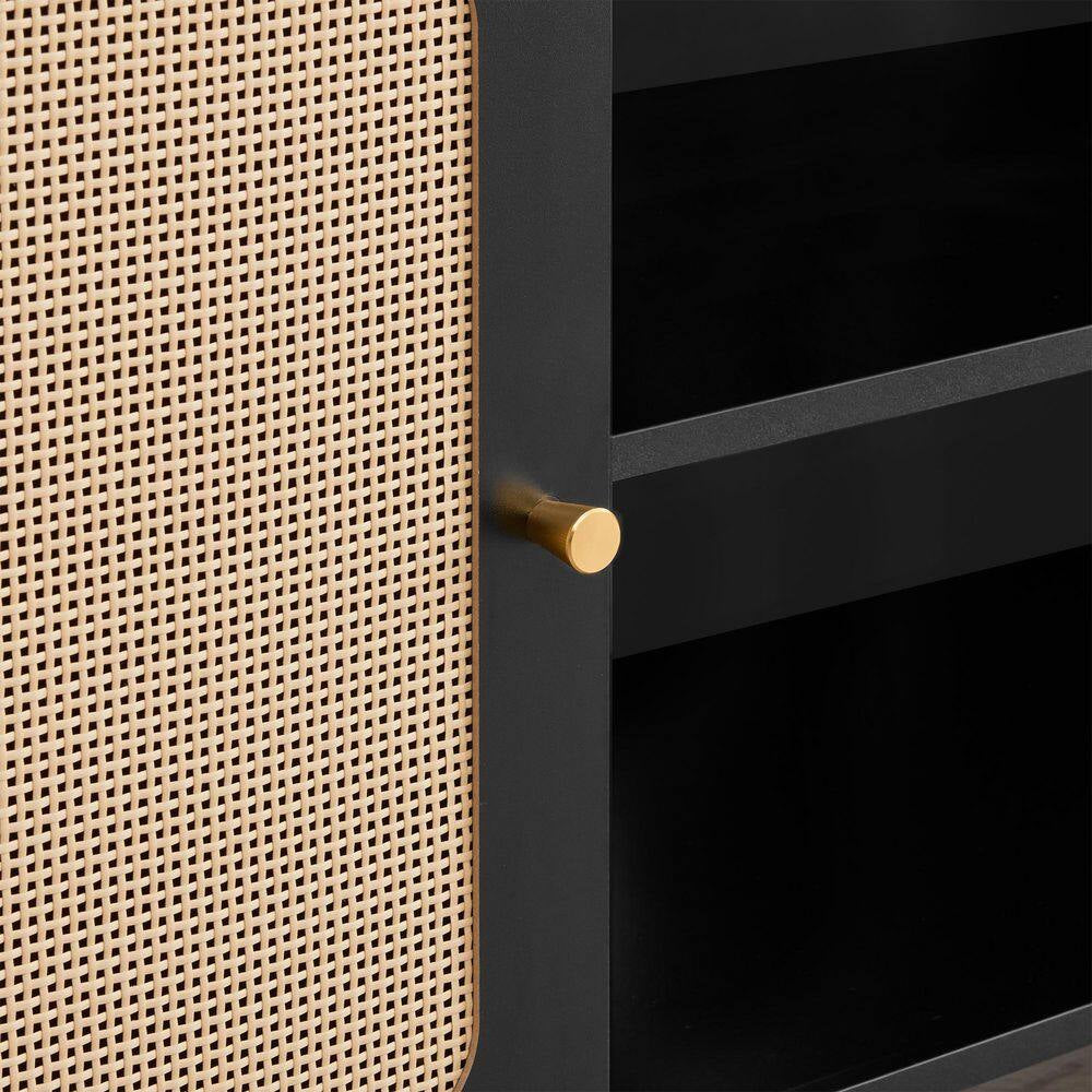Aaron Black TV Stand Fits Tvs up to 70 In. with 2 Storage Cabinets and 2-Tier Open Shelf ,Soft-Close Hinges,Cable Ports