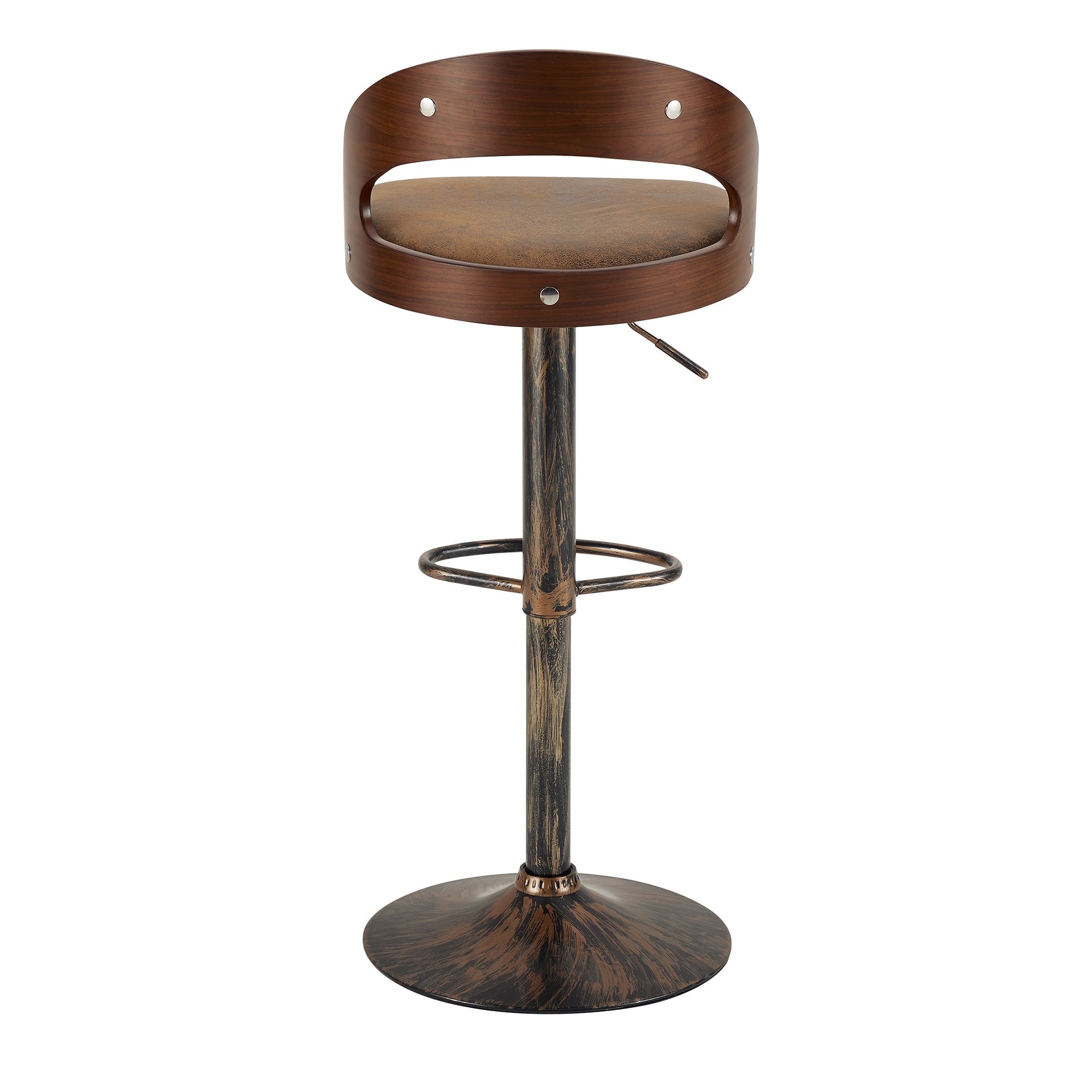 Set of 2 Swivel Bar Stools – Adjustable Height Dark Brown PU Leather