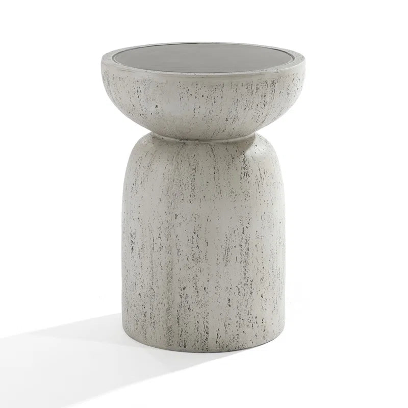 Rustic off White and Gray round Tall Mgo Side Table, Indoors and Outdoors