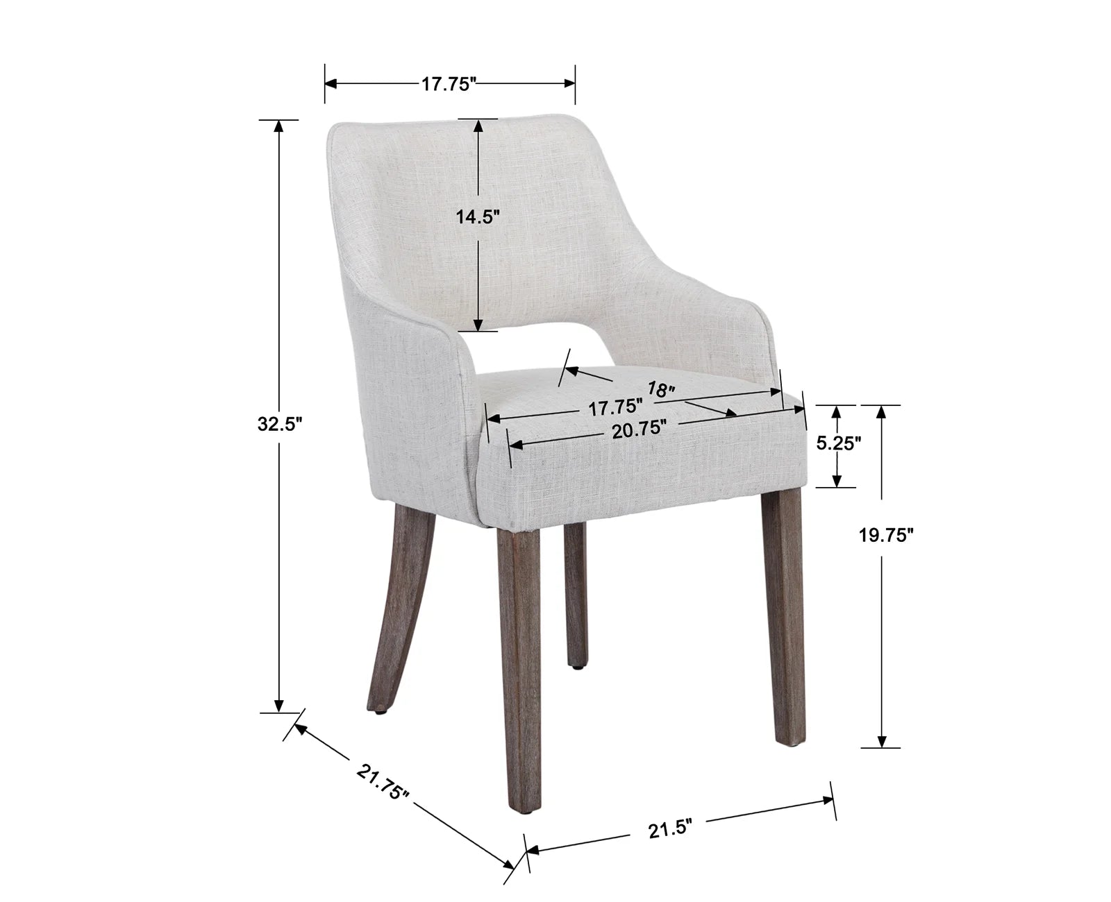 Modern Dining Chair Set of 2, Linen Upholstered Armchair Accent Side Chair with Open Back and Wooden Legs, Kitchen Chairs for Dining Room Living Room Kitchen Bedroom, Cream