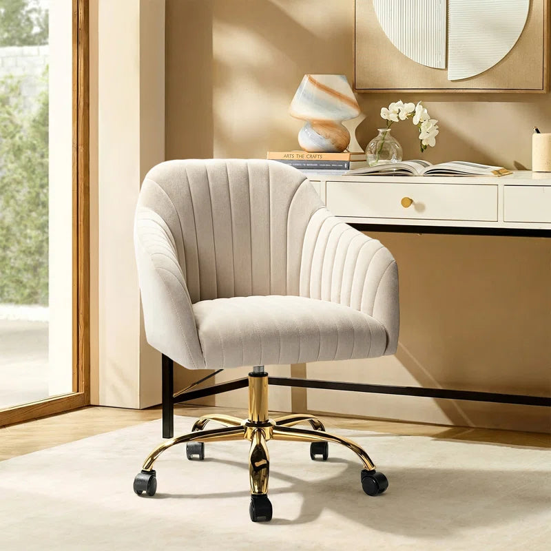 Adan Modern Velvet Task Chair with Wood Frame and Back