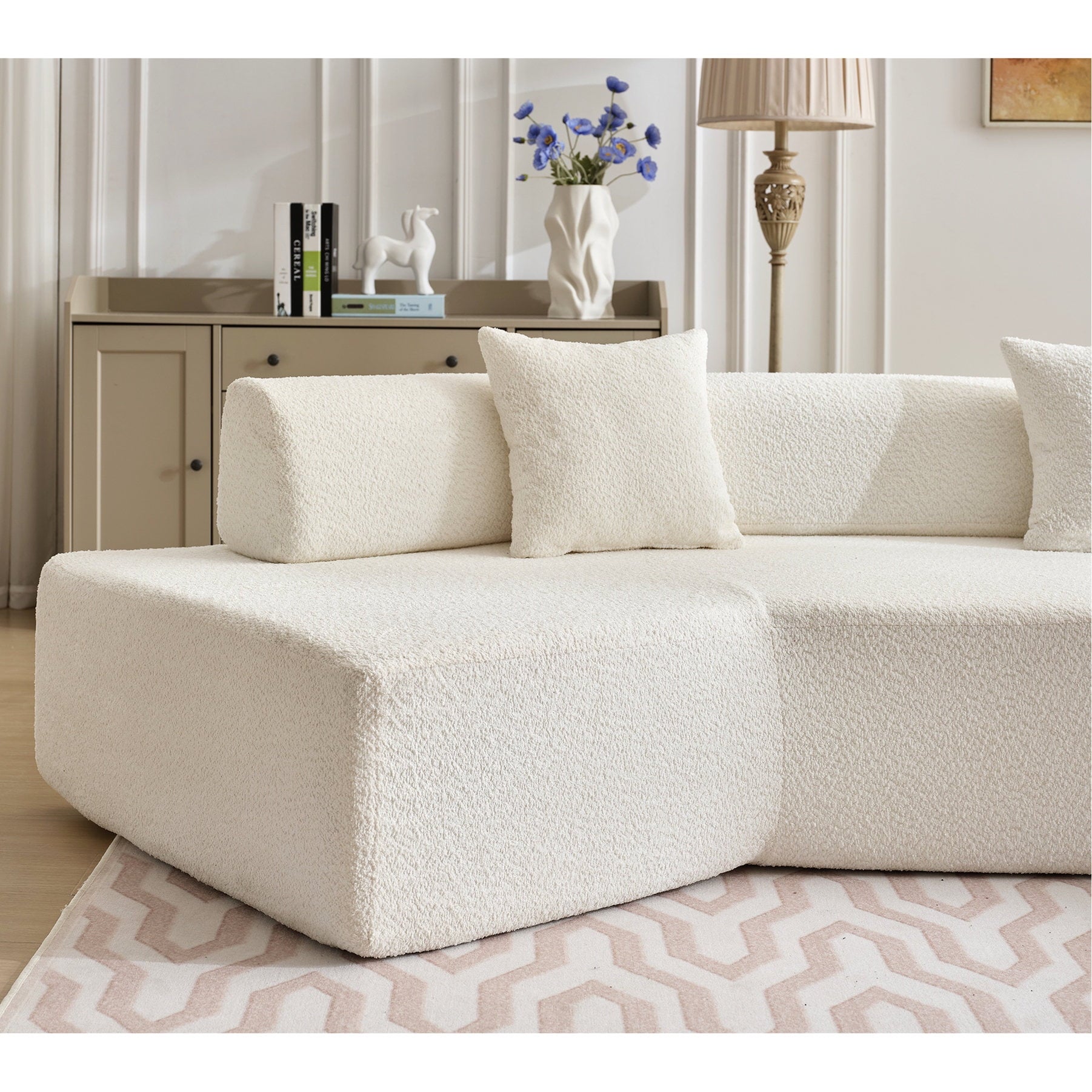 Experience Unmatched Comfort with Our 4-Seat No Assembly Boucle Sofa - Perfect for Modern Living Spaces