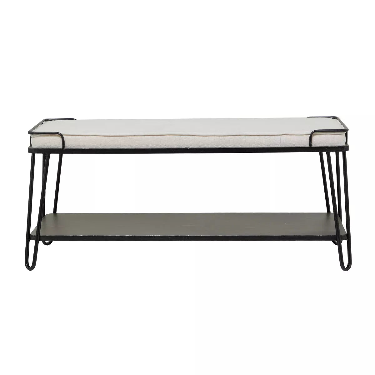 Industrial Upholstered Metal Bench Black - Olivia & May: Cotton Entryway, No Storage, Indoor Use