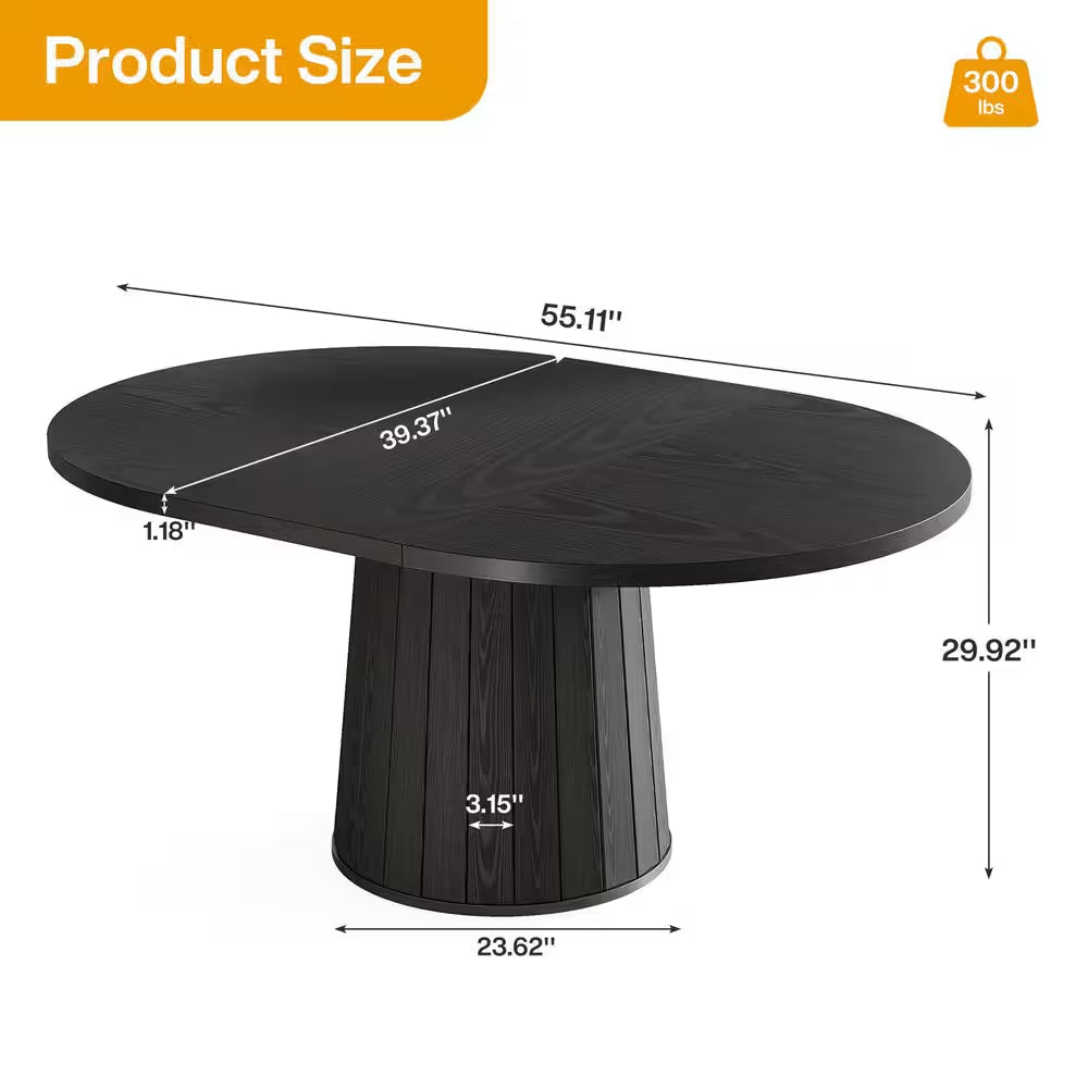 Modern Black Engineered Wood Pedestal Dining Table Seat 6
