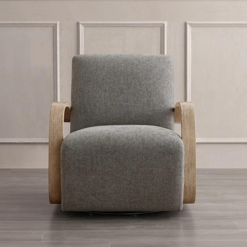 Eli Swivel Accent Chair with U-Shaped Wood Arm