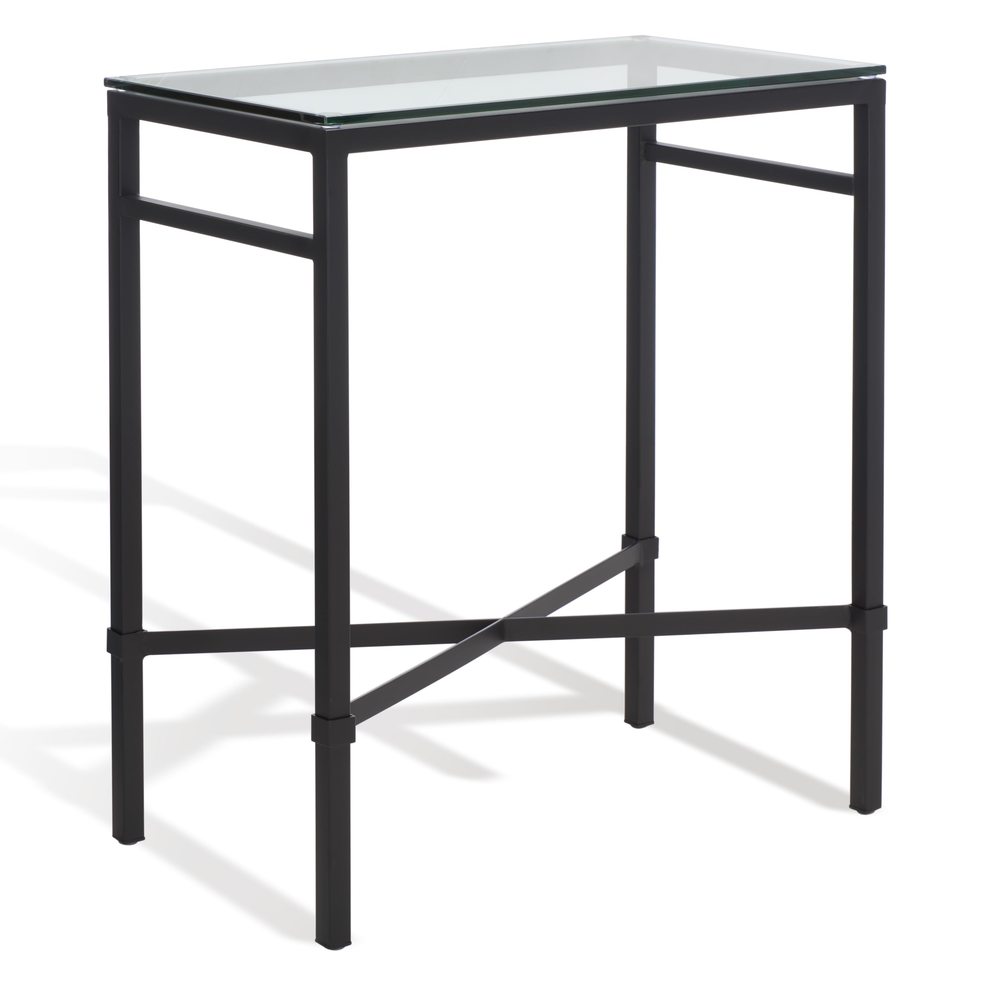 Glass Top Metal Side Table, Black