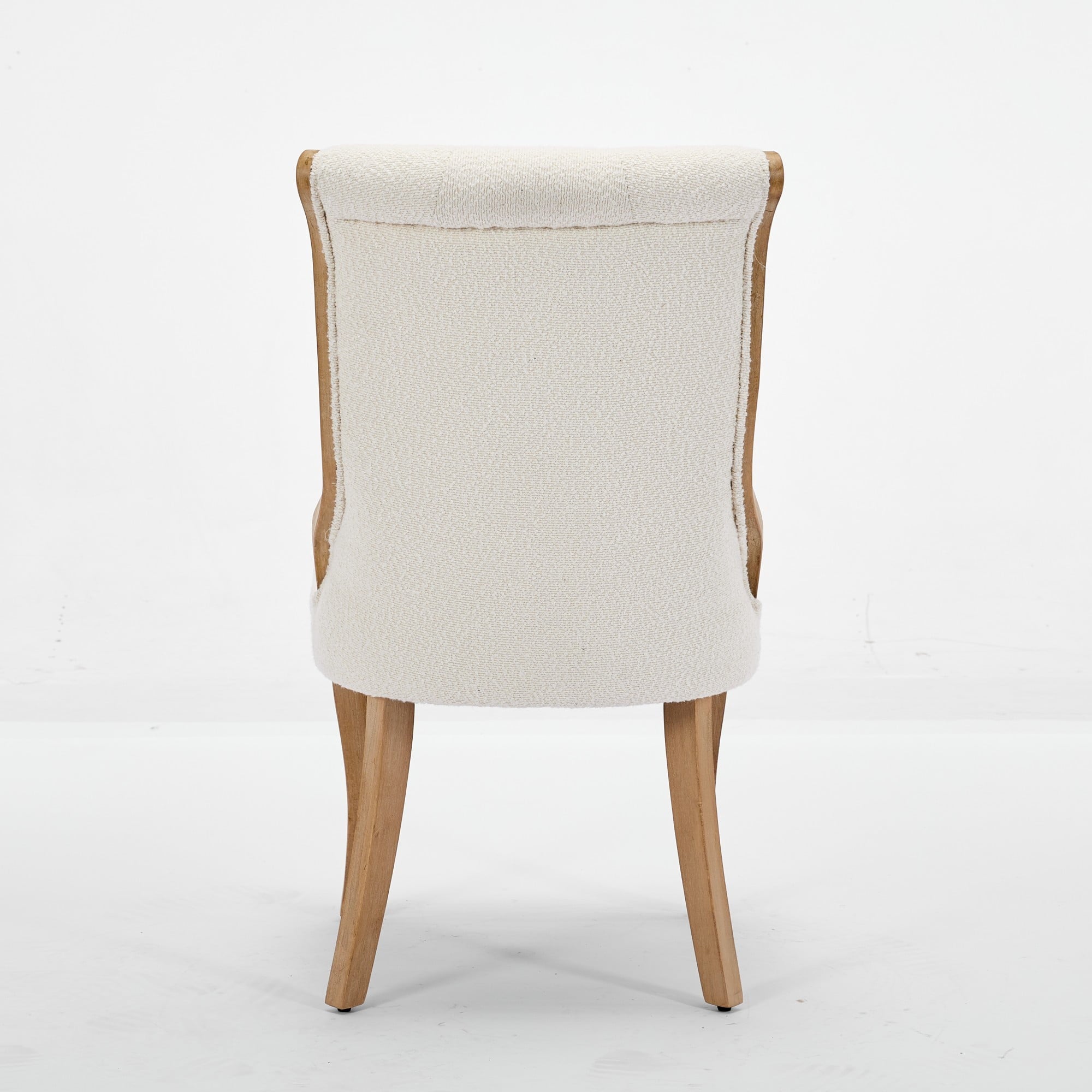 Beige Snow Velvet Accent Chairs with Curved Wood Trim - Set of 2