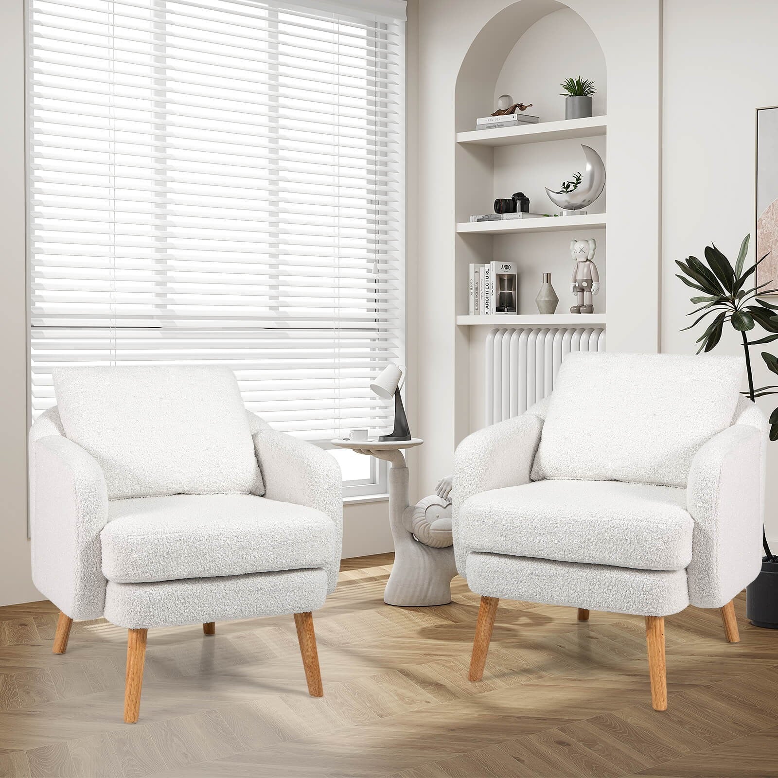 Sherpa Accent Chair W/ Seat Cushion & Pillow Rubber Wood Legs for Bedroom for Daily Life