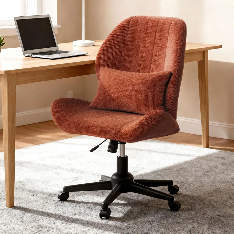 Cross Legged Office Chair with Wheels, Armless Desk Chair with Wide Seat and Tall Back, Ergonomic Curved Seat for Bedroom, Office &