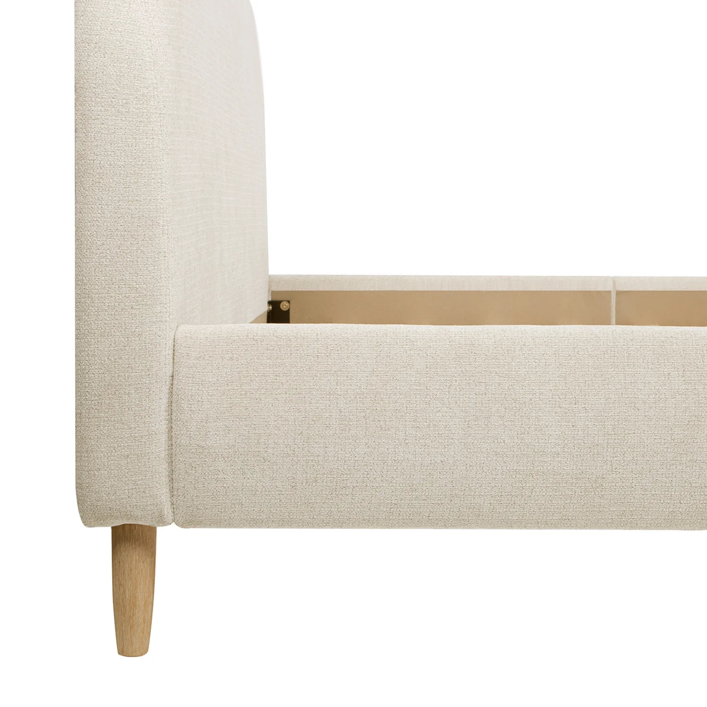 Hommeco Roman Curved Bouclé Platform Bed – Modern King Upholstered Frame in Oatmeal Beige