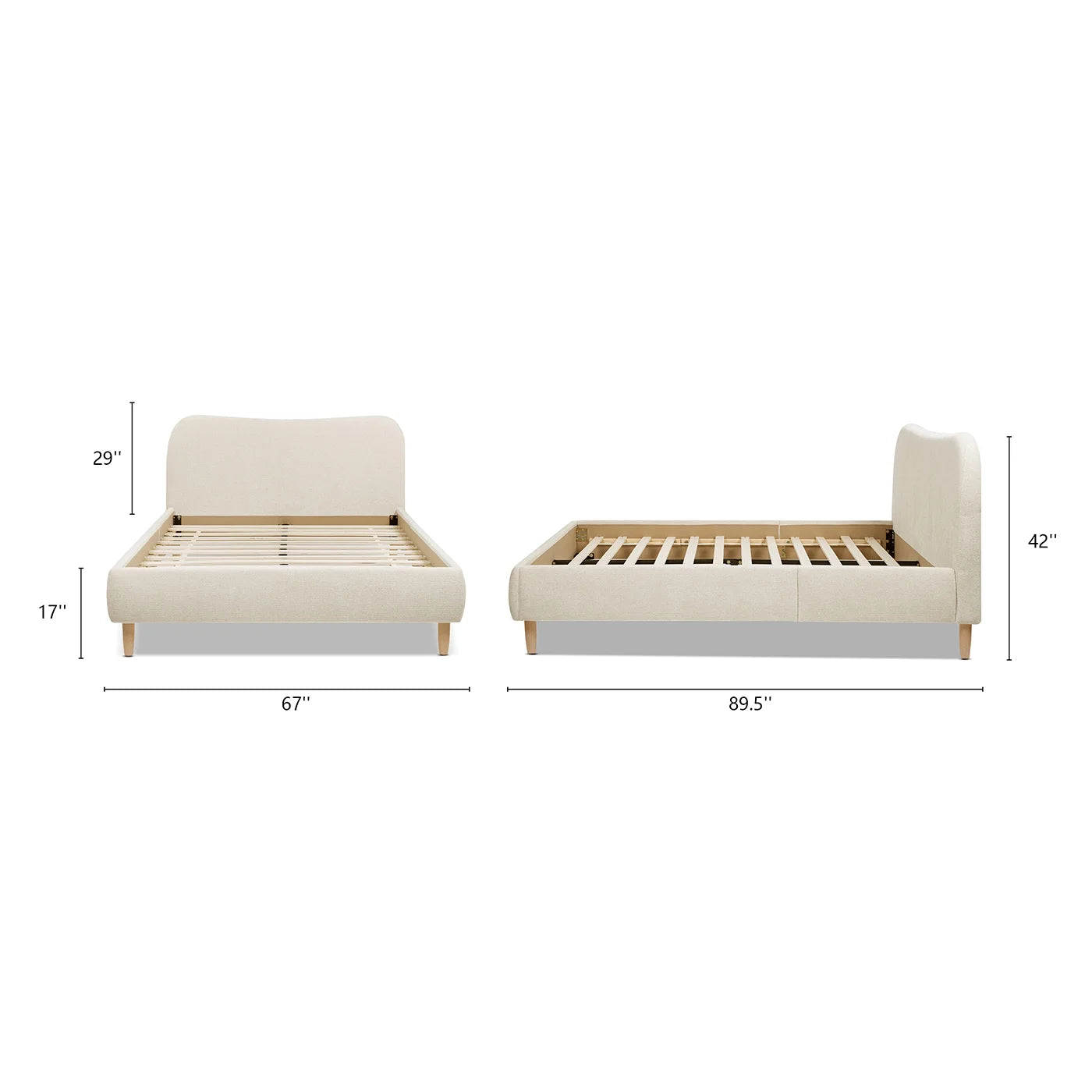 Hommeco Roman Curved Bouclé Platform Bed – Modern King Upholstered Frame in Oatmeal Beige
