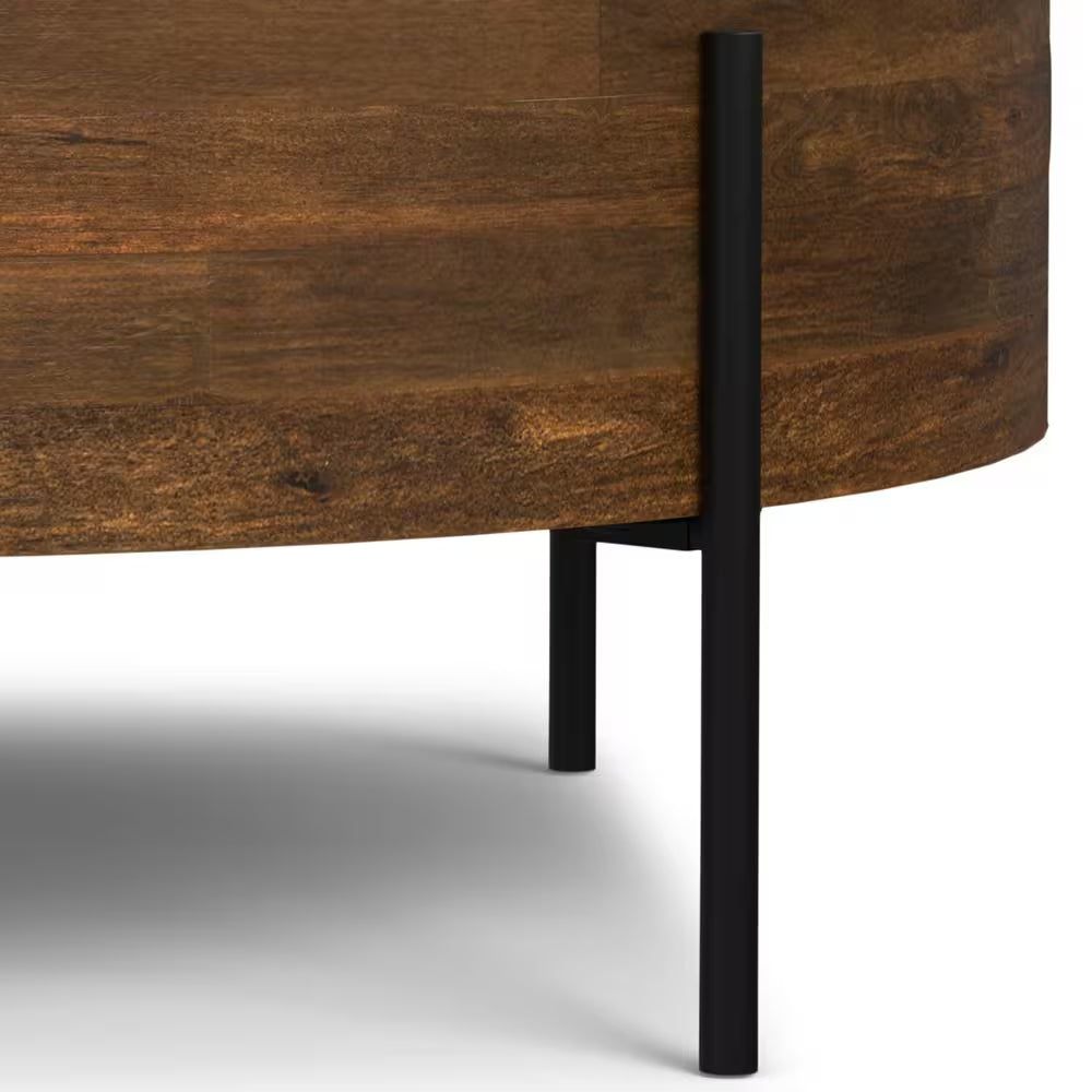 Walnut Brown Wide round Modern Urban Drum Solid Mango Wood Coffee Table