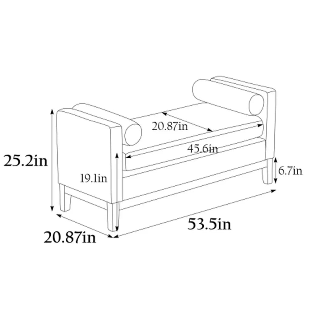 Boucle Bedroom End of Bed Bench with Wood Legs & Bolster Pillows, Black