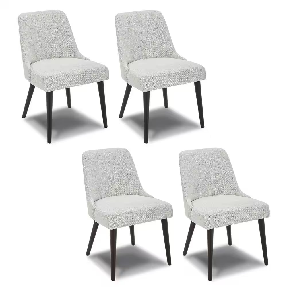 Ivory Mid-Century Modern Dining Chairs with Fabric Seat and Wood Legs for Kitchen and Dining Room (Set of 4)