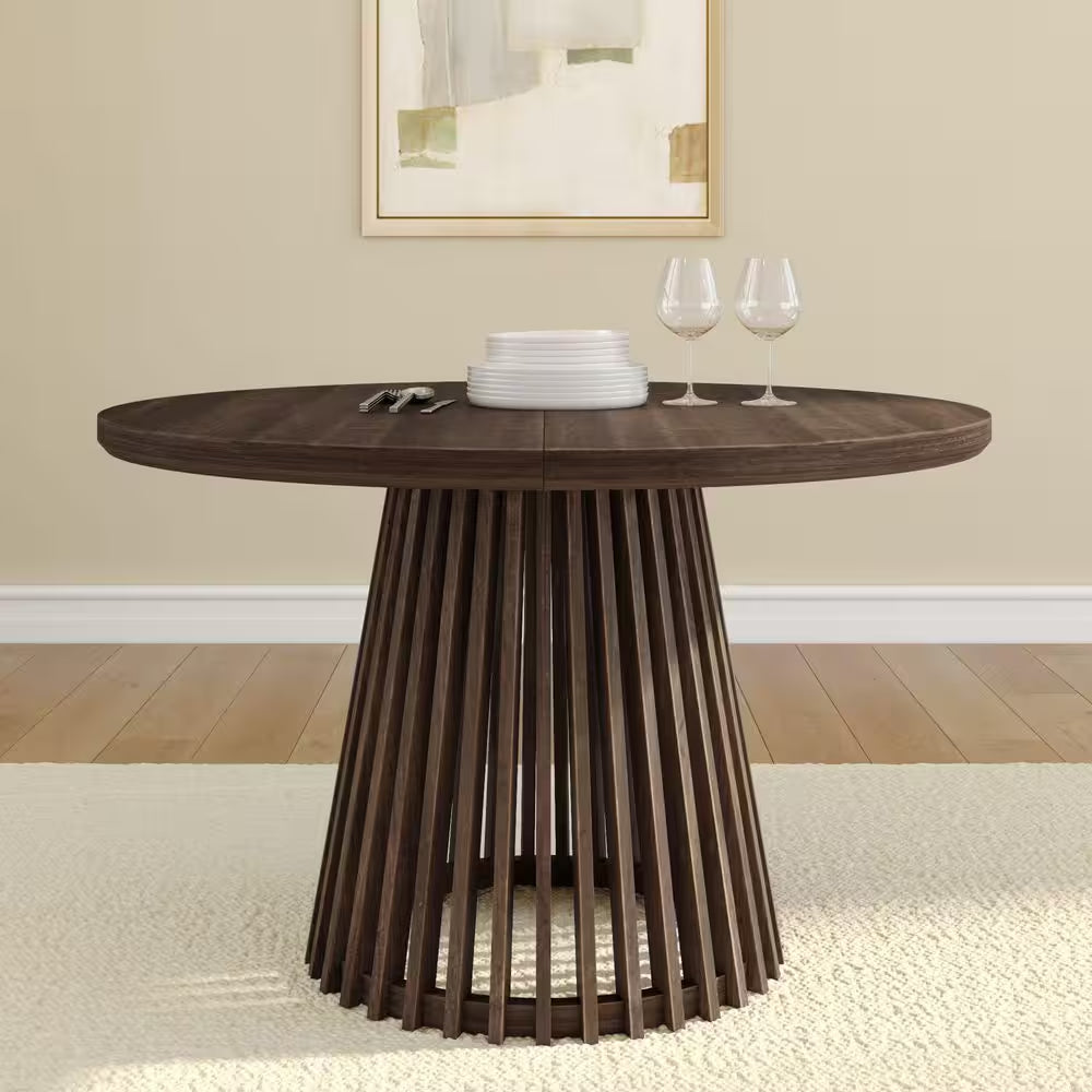 Modern round Walnut Wood 47 In. Pedestal Dining Table Seats 4