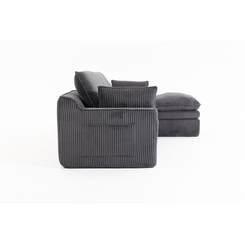 103" L-Shaped Corduroy Boneless Sectional Sofa with Movable Ottoman
