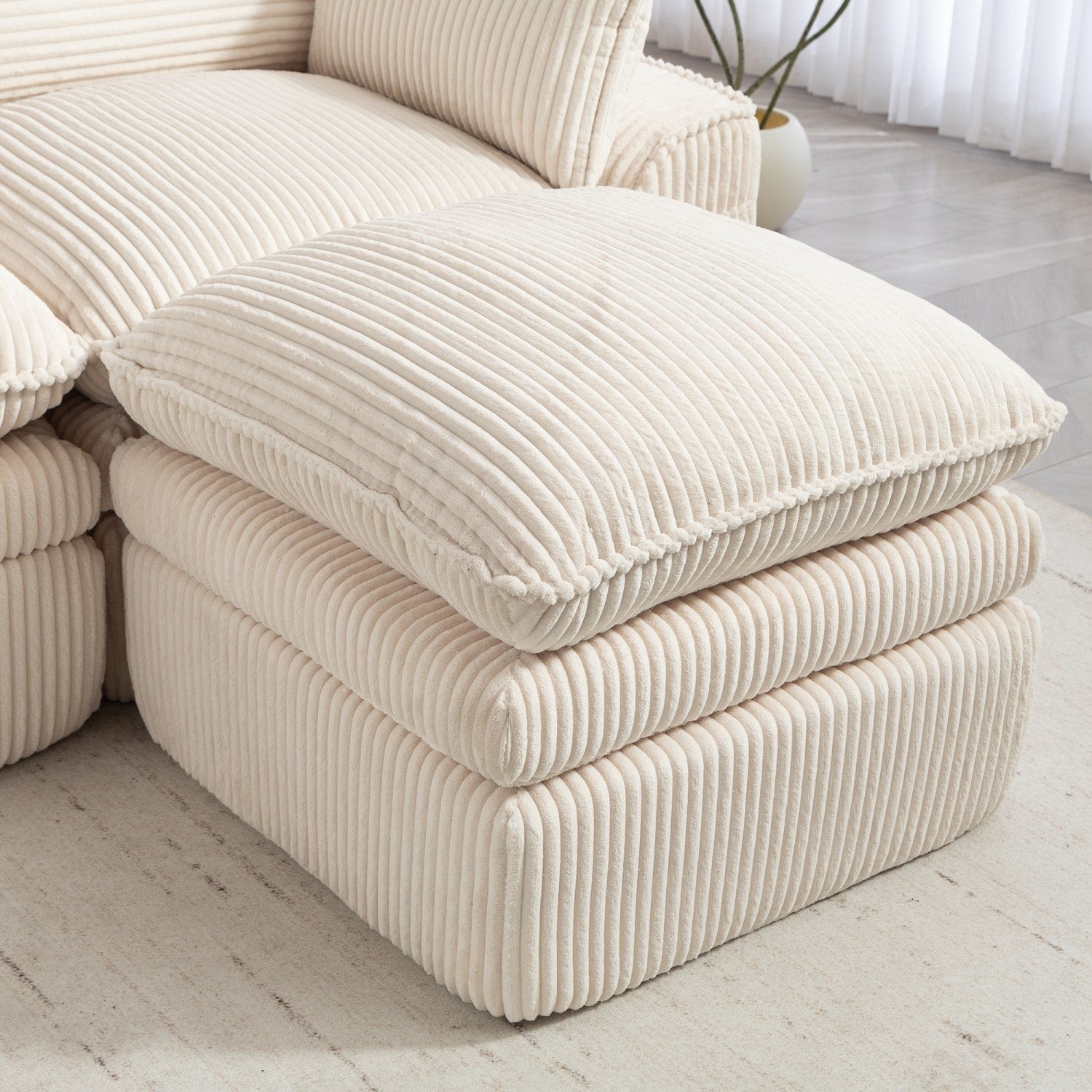 103" L-Shaped Corduroy Boneless Sectional Sofa with Movable Ottoman