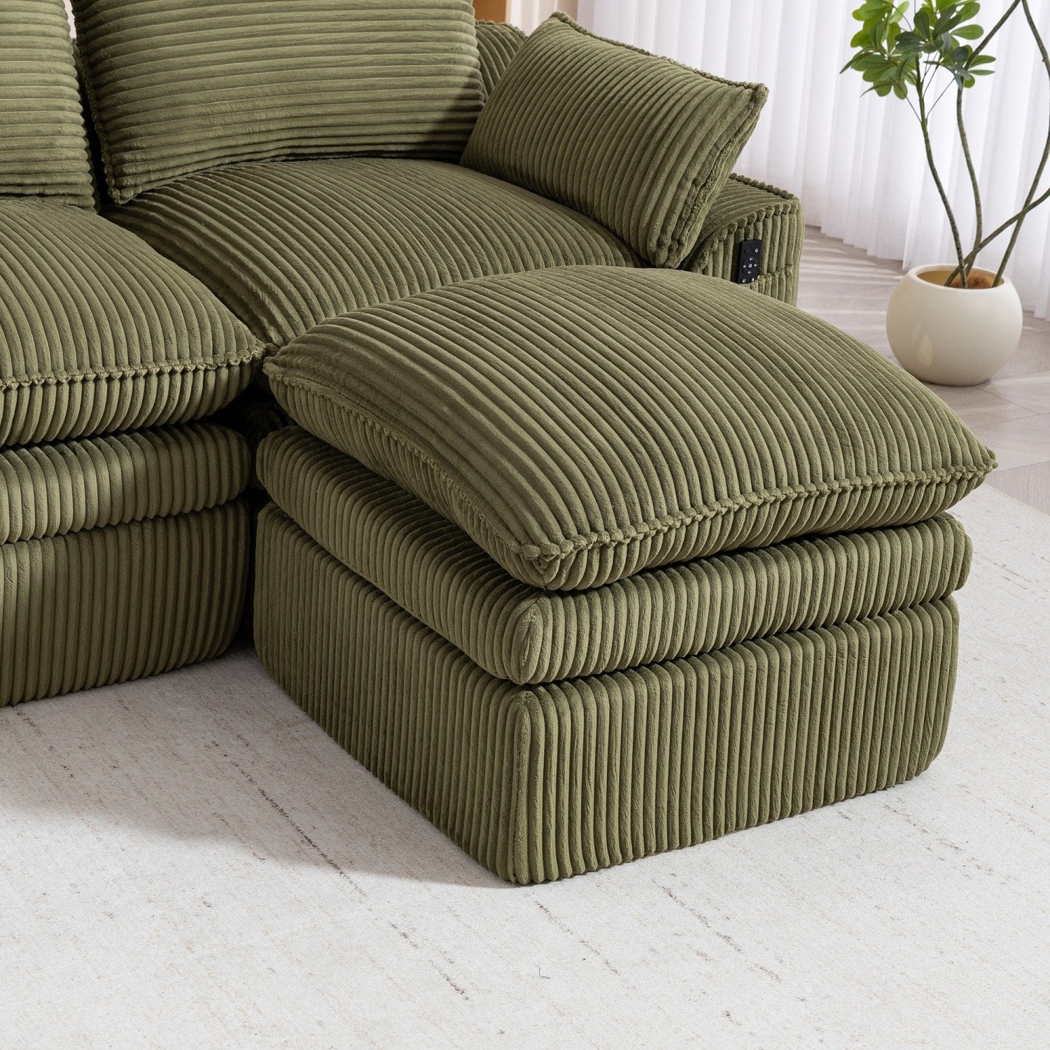 103" L-Shaped Corduroy Boneless Sectional Sofa with Movable Ottoman