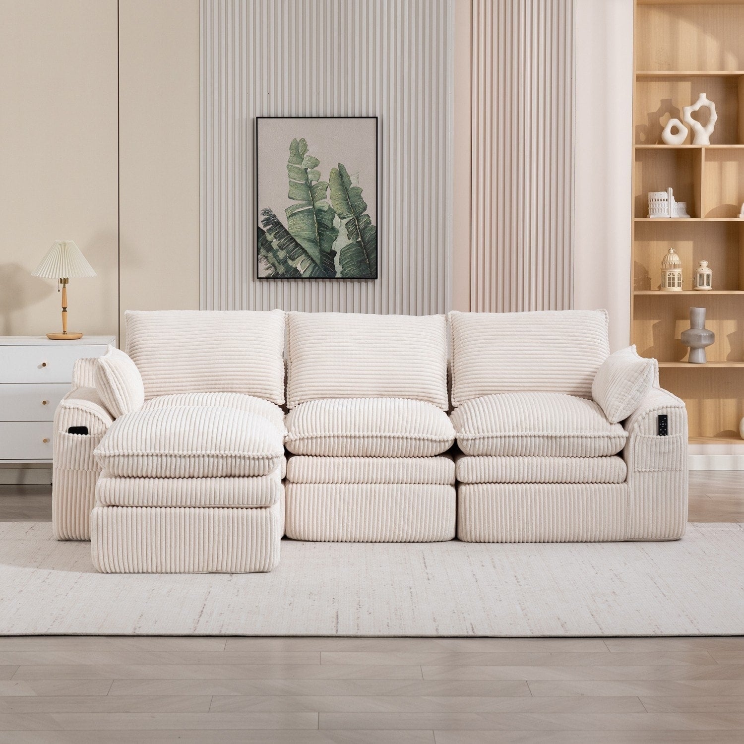 103" L-Shaped Corduroy Boneless Sectional Sofa with Movable Ottoman
