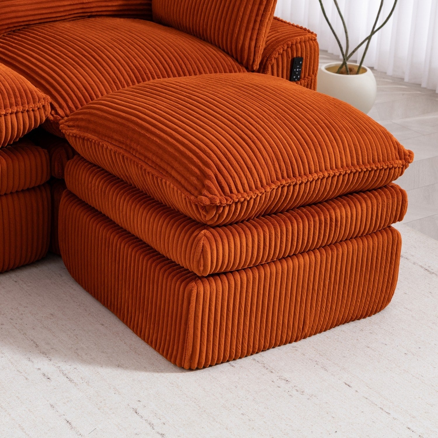 103" L-Shaped Corduroy Boneless Sectional Sofa with Movable Ottoman