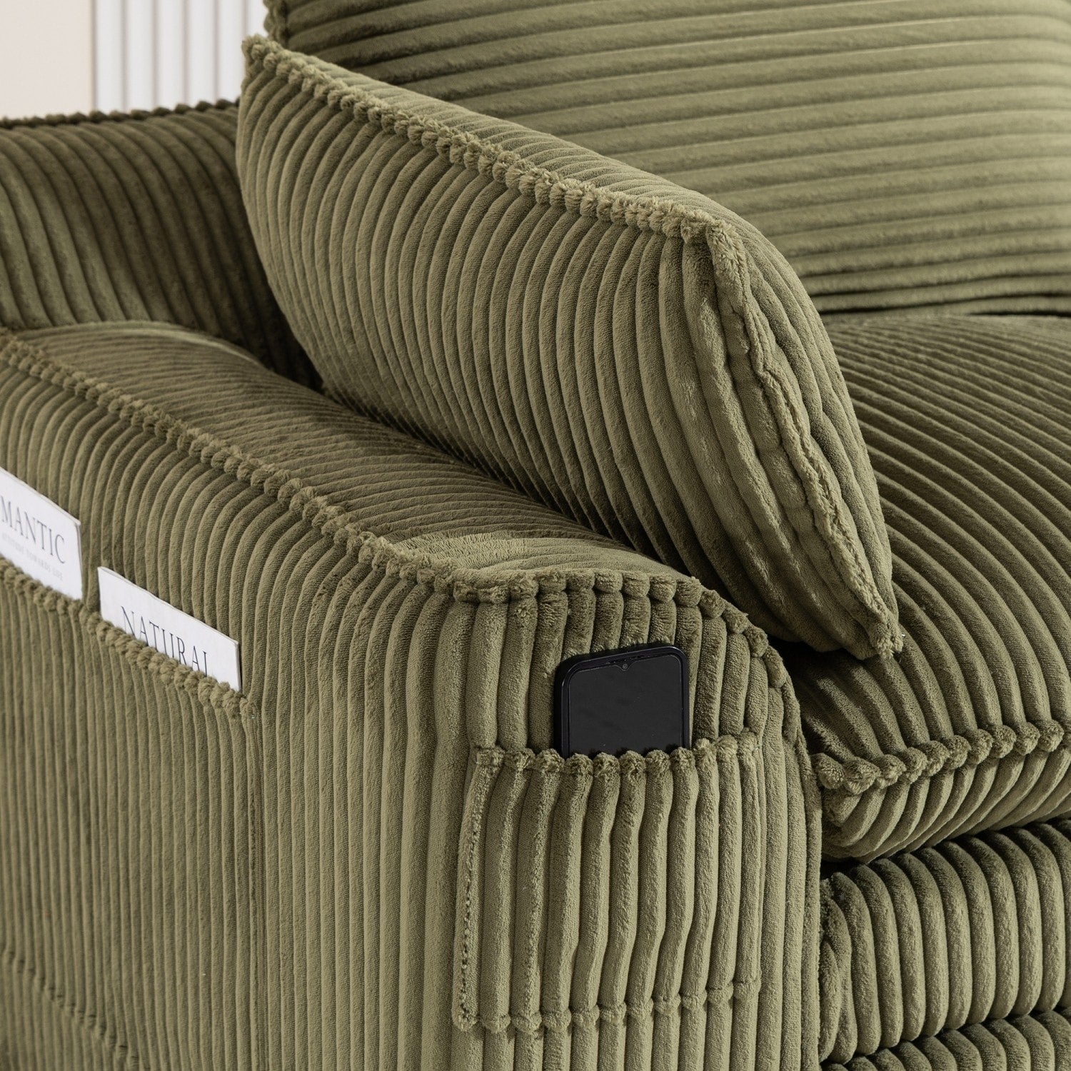 103" L-Shaped Corduroy Boneless Sectional Sofa with Movable Ottoman