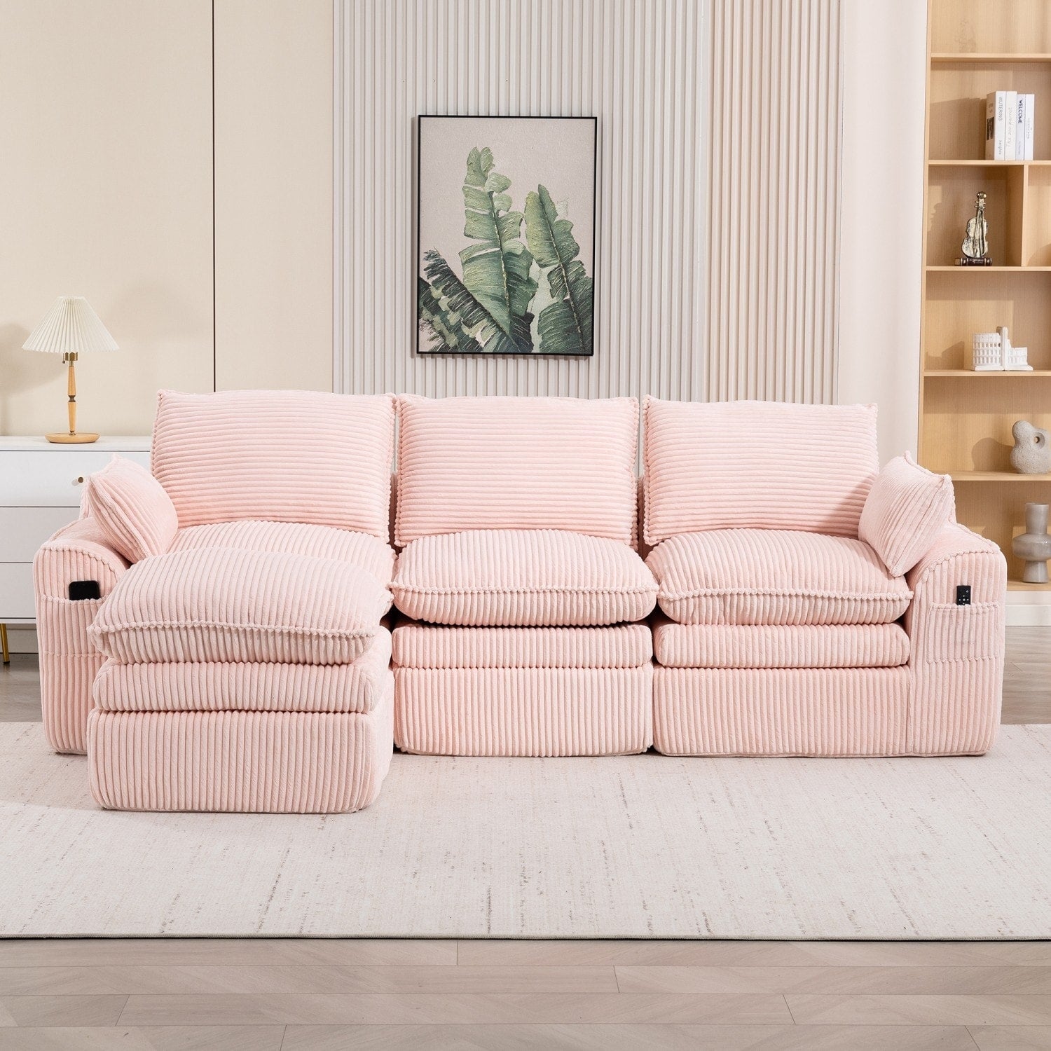 103" L-Shaped Corduroy Boneless Sectional Sofa with Movable Ottoman