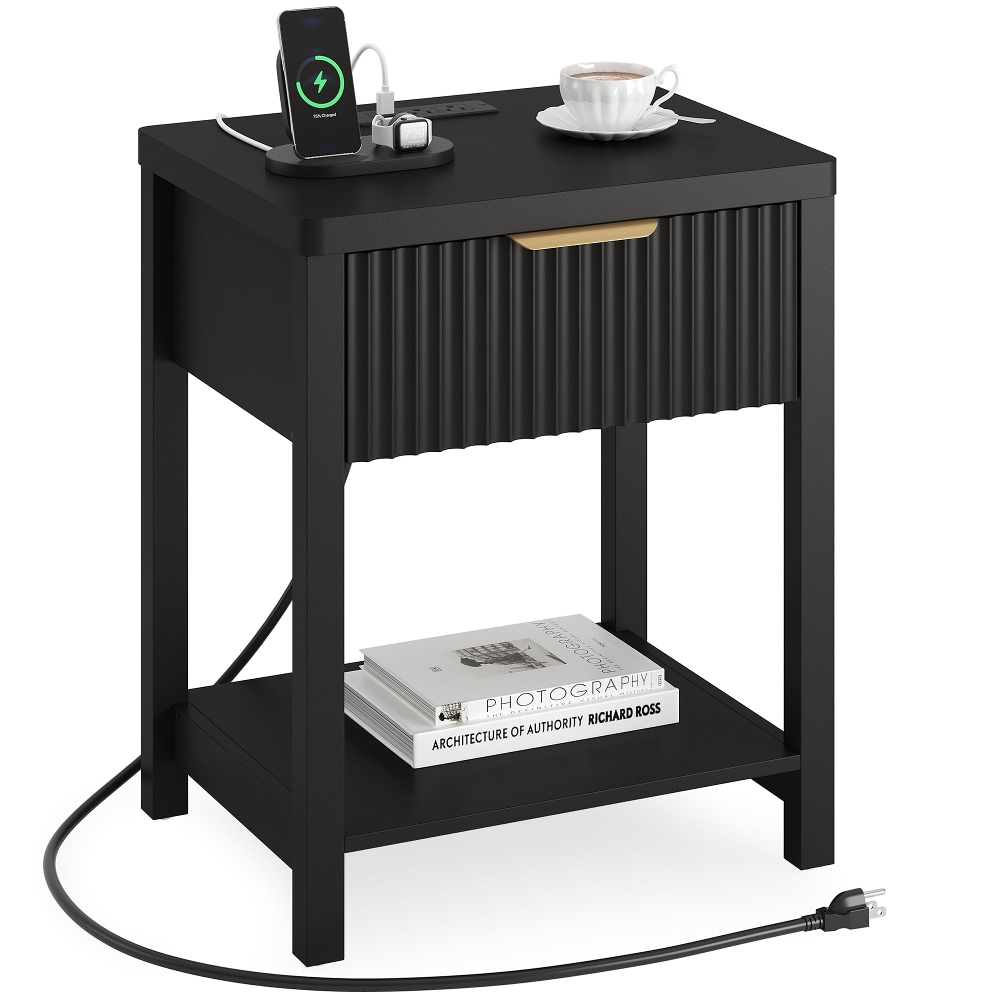 Modern Fluted Bedside Tables (Set of 2) | Integrated Power & Storage