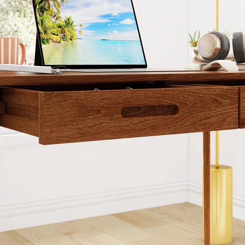 Caidence 2-Drawer Writing Desk with Solid Wood Legs