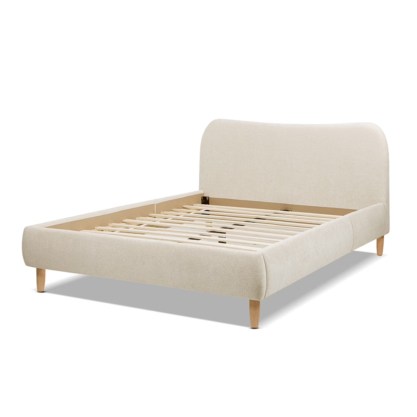 Hommeco Roman Curved Bouclé Platform Bed – Modern King Upholstered Frame in Oatmeal Beige