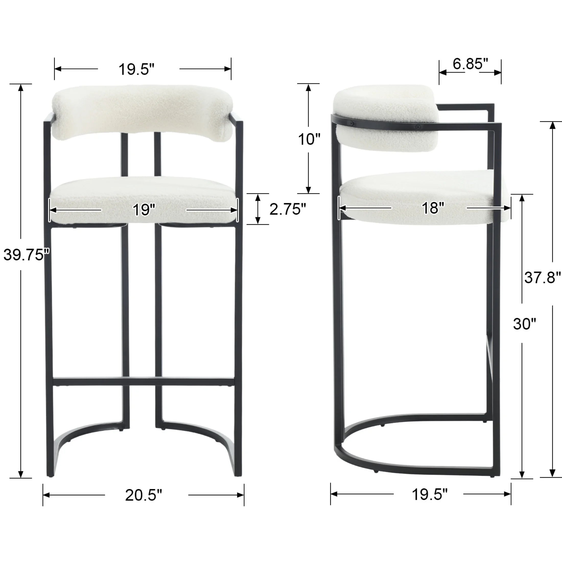 Fabio 30" Upholstered Bar Height Bar Stools with Metal Frame, White/Fur(Set of 4)