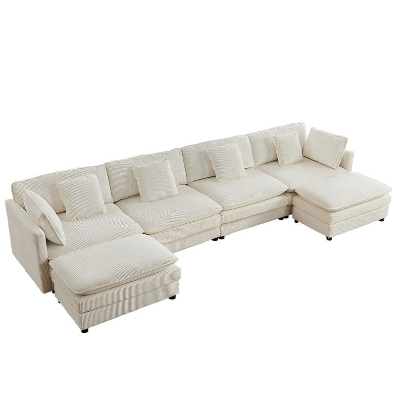 148''Oversized Modular Sectional Sofa, U-Shaped 6-Seater Corduroy Upholstered Deep Seat Sofa with 2 Movable Ottomans