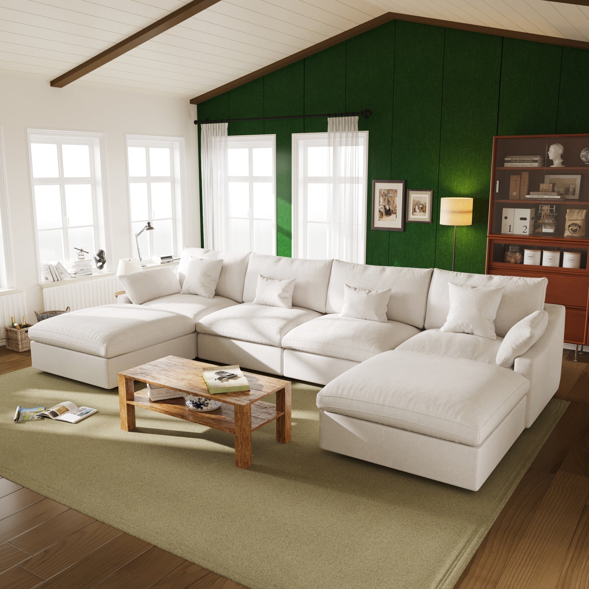 Oversized Linen Sectional Sofa down Filled U-Shaped Couch for Living Room Set