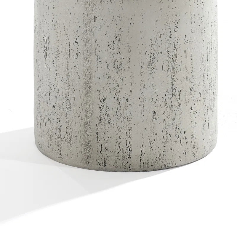Rustic off White and Gray round Tall Mgo Side Table, Indoors and Outdoors