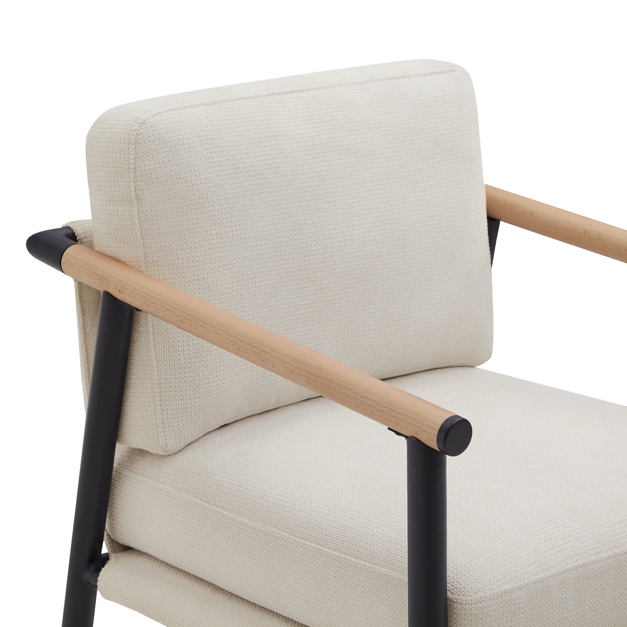 Modern Upholstered Bar Stools with Metal Frame and Wooden Armrests, Fabric in Beige