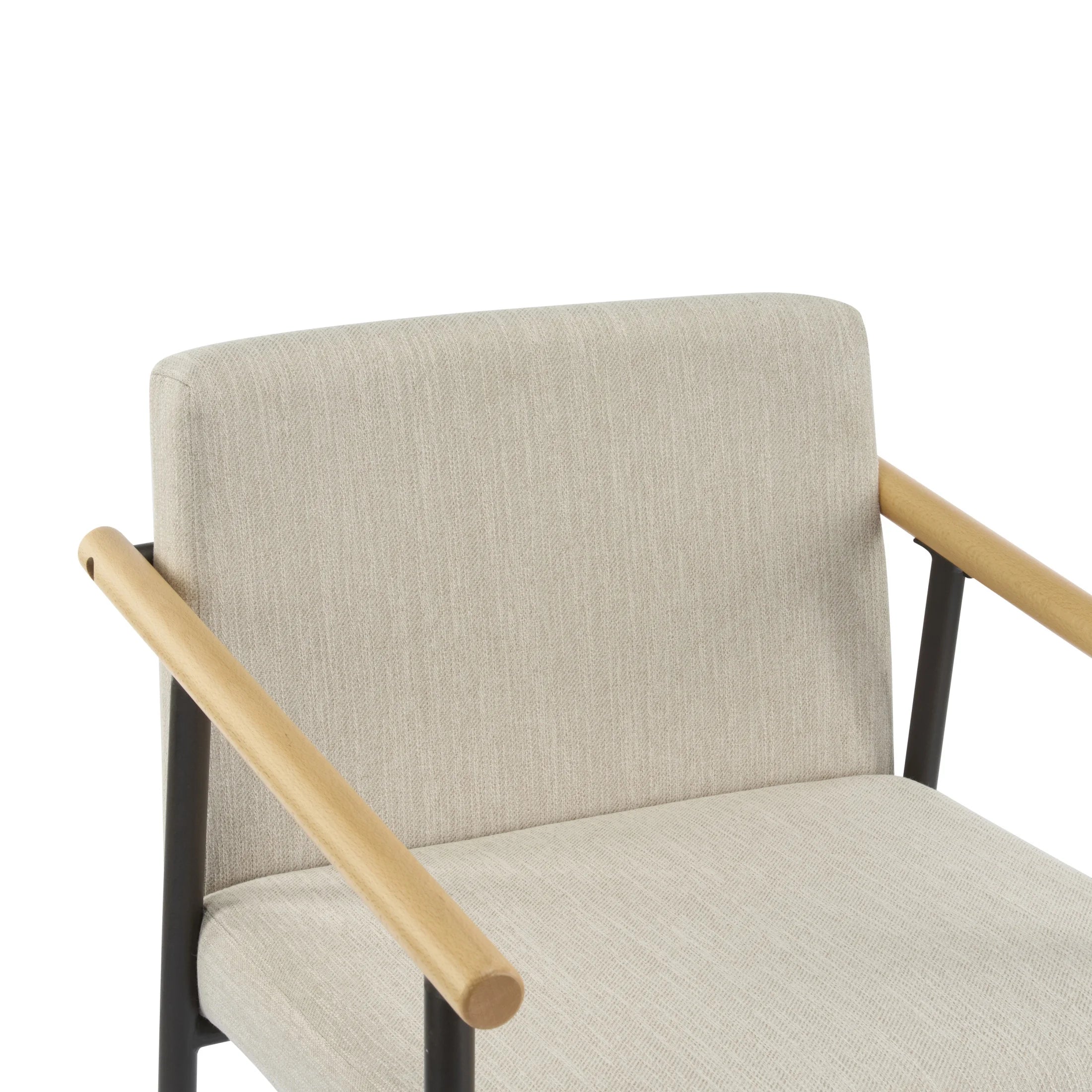 Beige Cushion, Counter Height Stools, Metal Frame, Wood Armrests, Set of 2