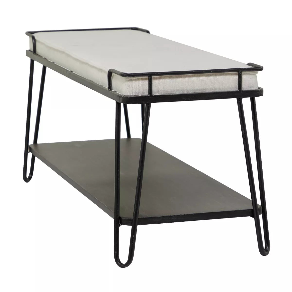 Industrial Upholstered Metal Bench Black - Olivia & May: Cotton Entryway, No Storage, Indoor Use