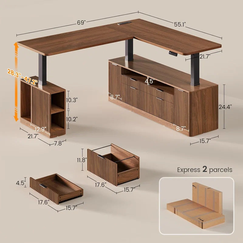 L Shaped Electric Standing Desk, 69" X 55"Height Adjustable Office Executive Desk