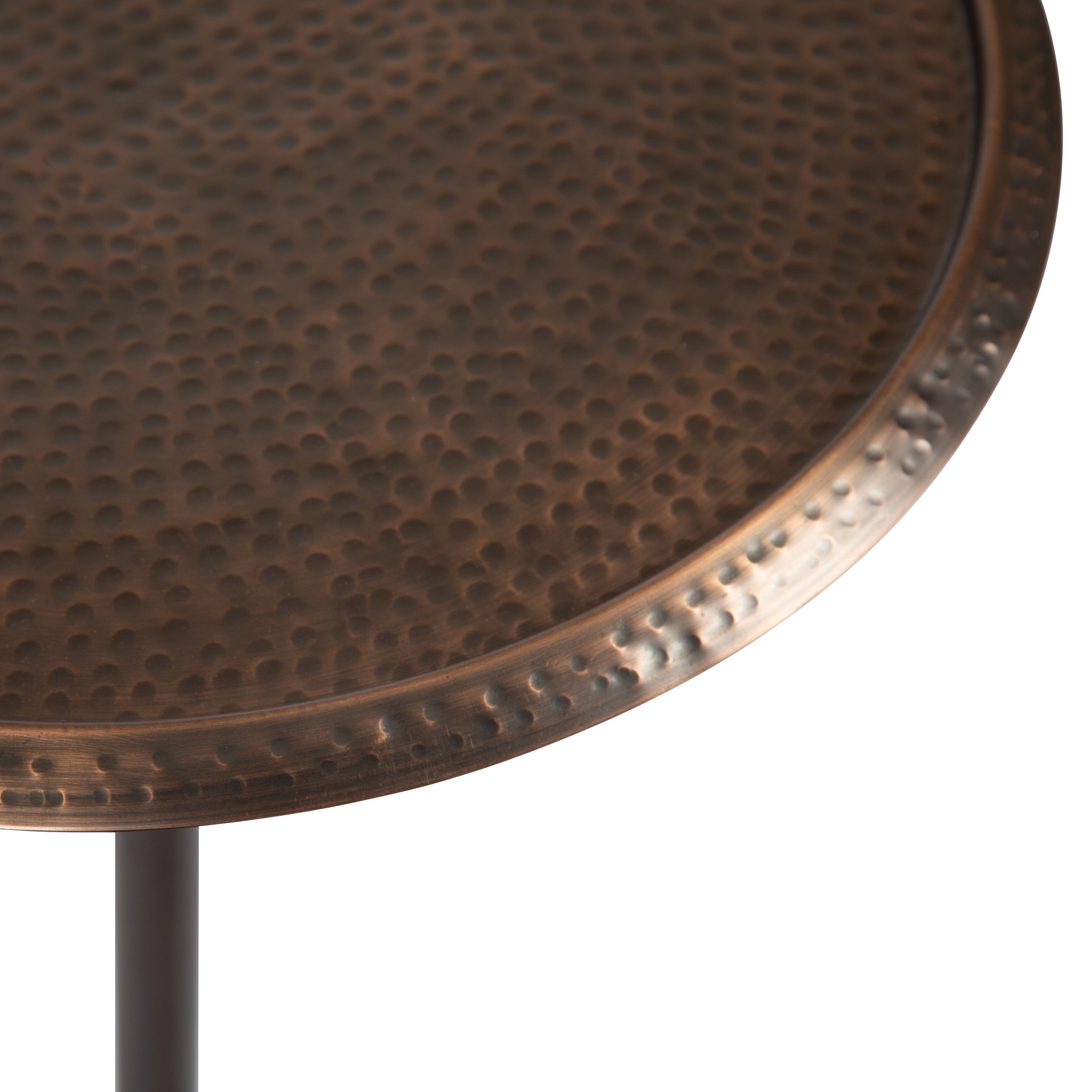 Modern Bronze Pedestal Side Table - 24" Hammered Metal End Table