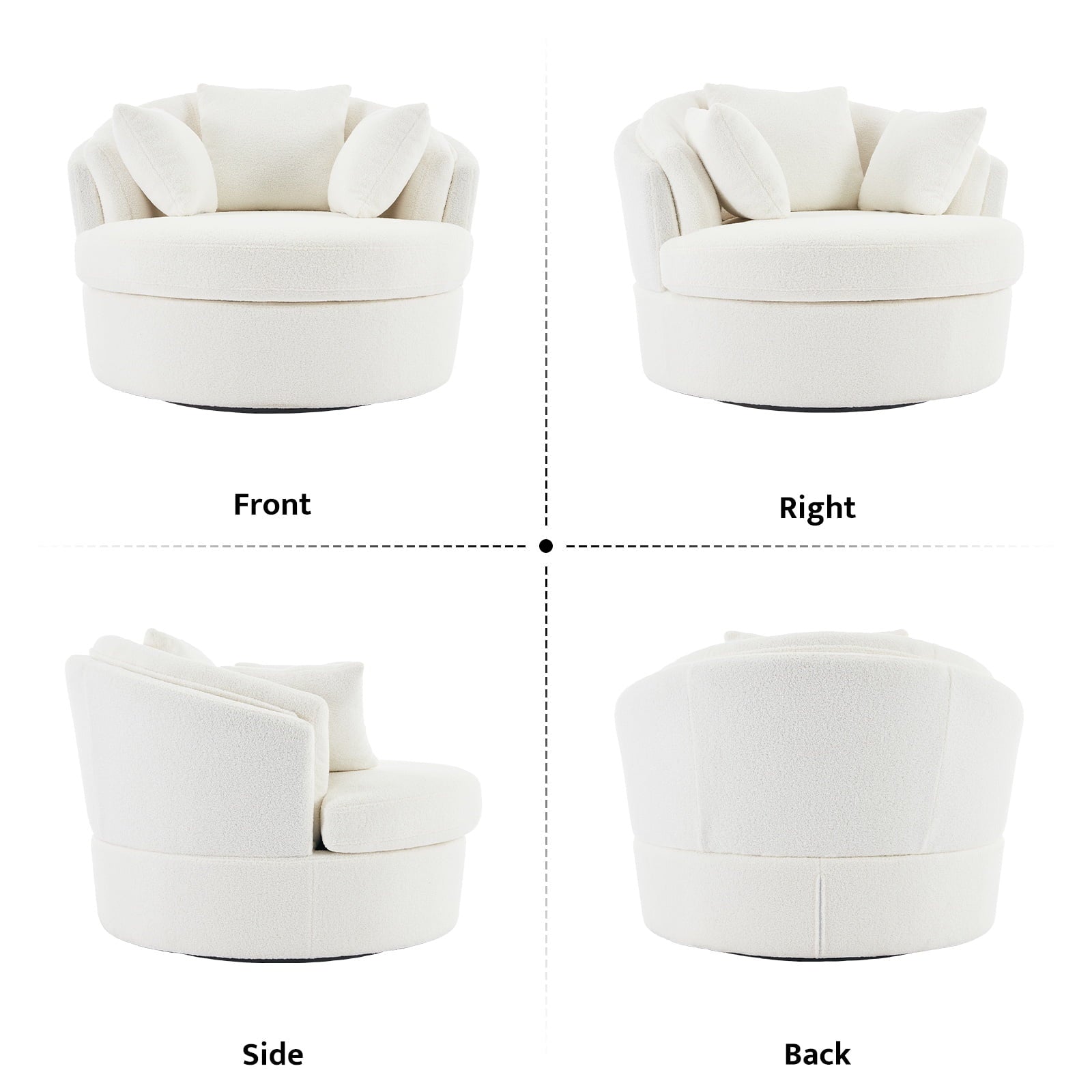Oversized White Swivel Accent Chair - Modern Lambswool Barrel Chair for Bedroom & Living Room