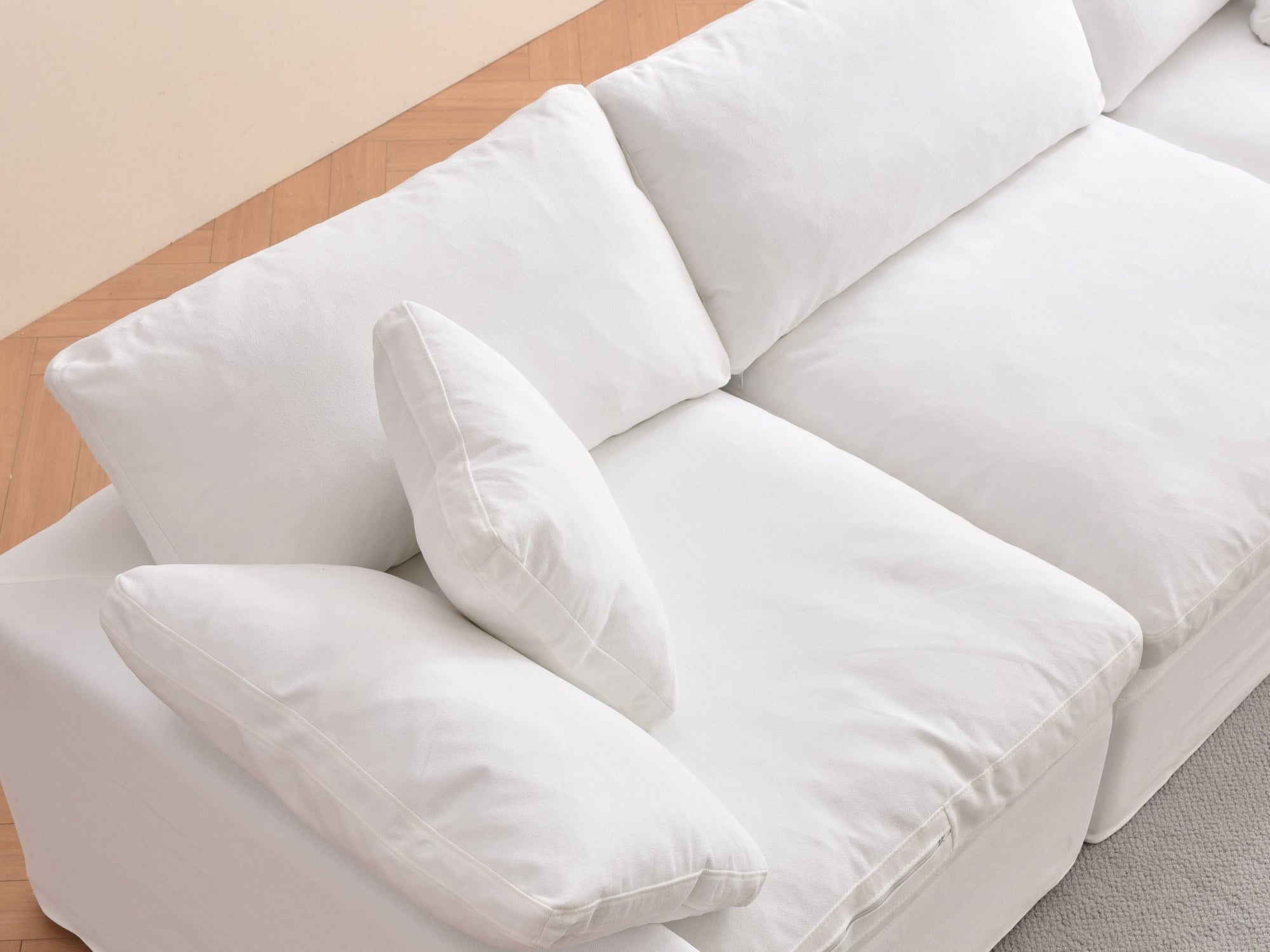 Modern White Convertible Sectional Couch | Deep Seat Modular Sofa