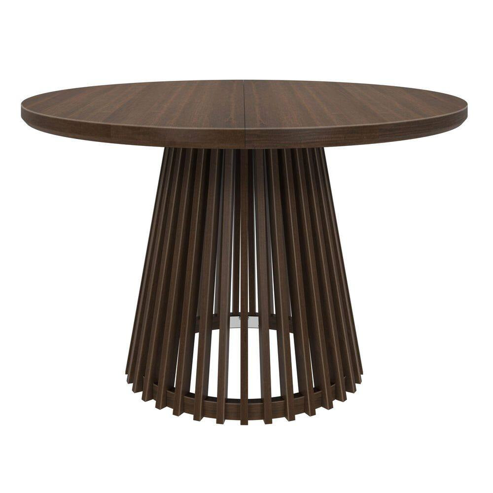 Modern round Walnut Wood 47 In. Pedestal Dining Table Seats 4