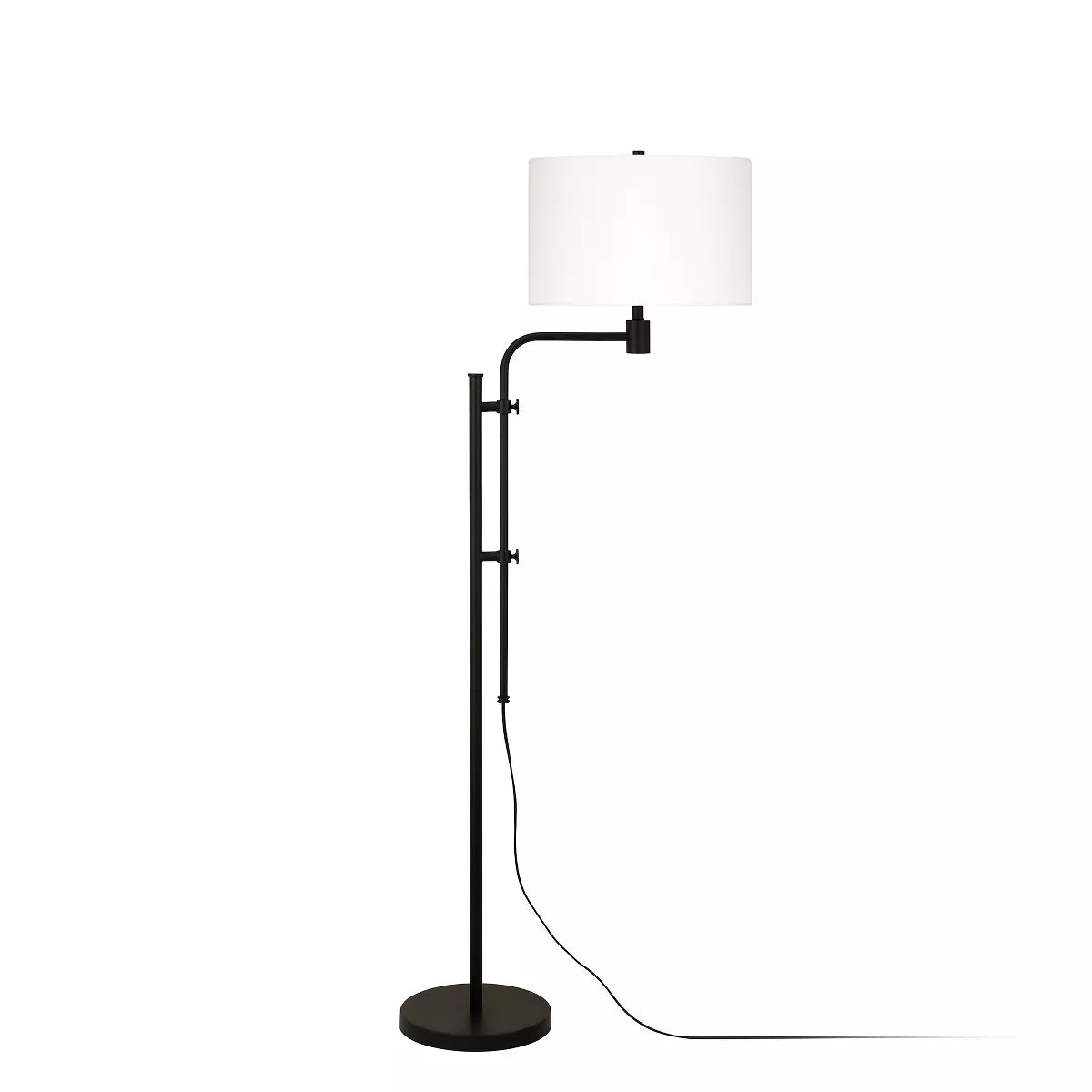 Hudson and Canal Height-Adjustable Drum Floor Lamp with Fabric Shade