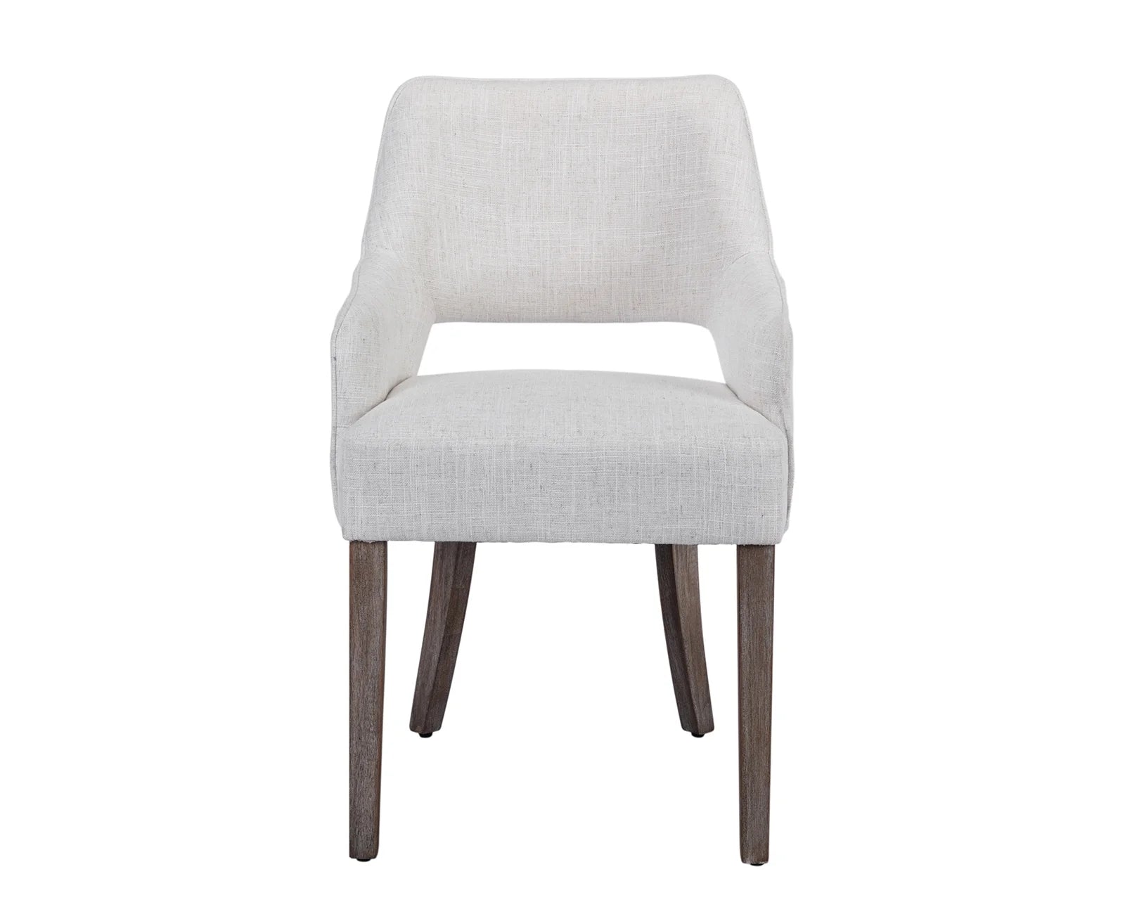 Modern Dining Chair Set of 2, Linen Upholstered Armchair Accent Side Chair with Open Back and Wooden Legs, Kitchen Chairs for Dining Room Living Room Kitchen Bedroom, Cream