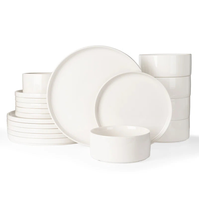 Jade Plates and Bowls Sets, 18 Piece Dinnerware Sets,Set for 6,White