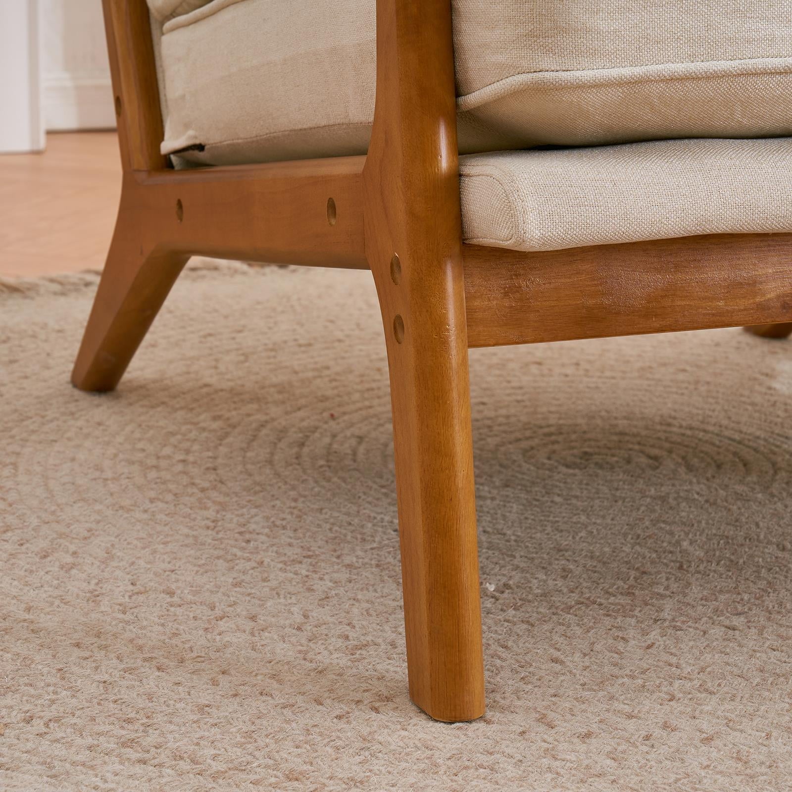 Modern Linen Accent Chair – Beige Reading Chair with Solid Wood Frame