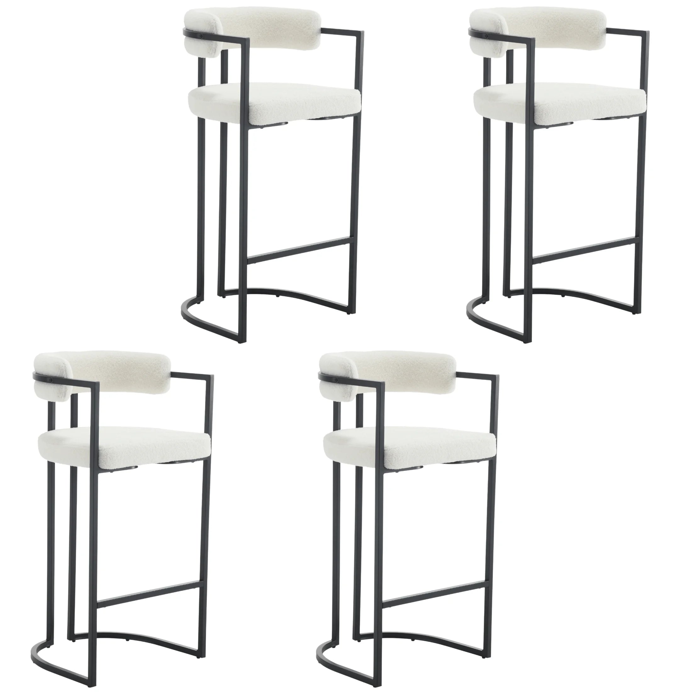 Fabio 30" Upholstered Bar Height Bar Stools with Metal Frame, White/Fur(Set of 4)