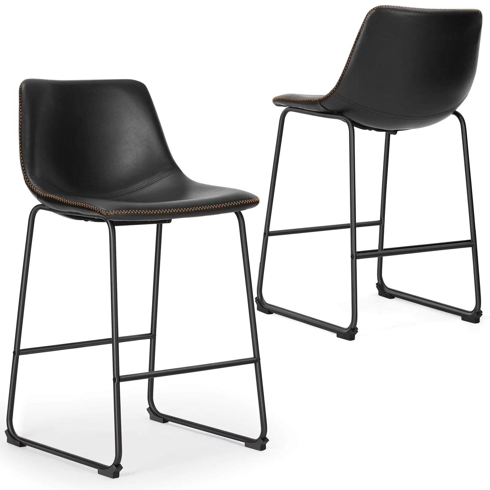 Counter Height Bar Stools with Back and Footrest, Metal Frame, 26 Inch, Black