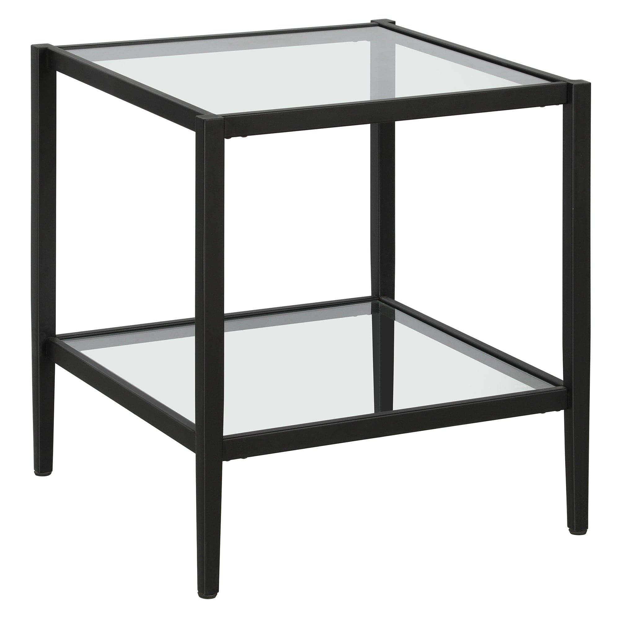Hommeco Square Blackened Bronze Side Table - with Glass Shelf