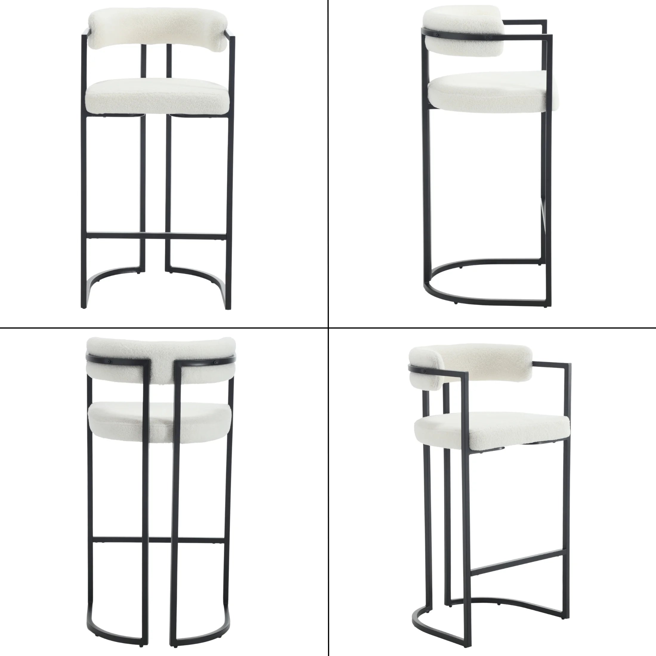 Fabio 30" Upholstered Bar Height Bar Stools with Metal Frame, White/Fur(Set of 4)