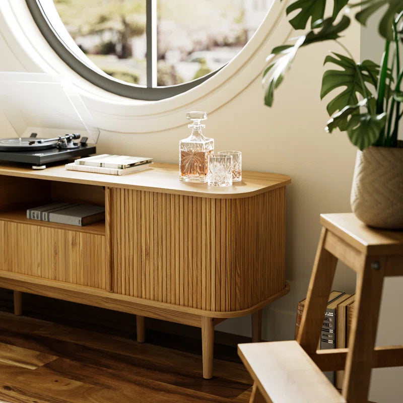 Tambour TV Stand for Tvs up to 70 Inch, TV Console with Sliding Doors